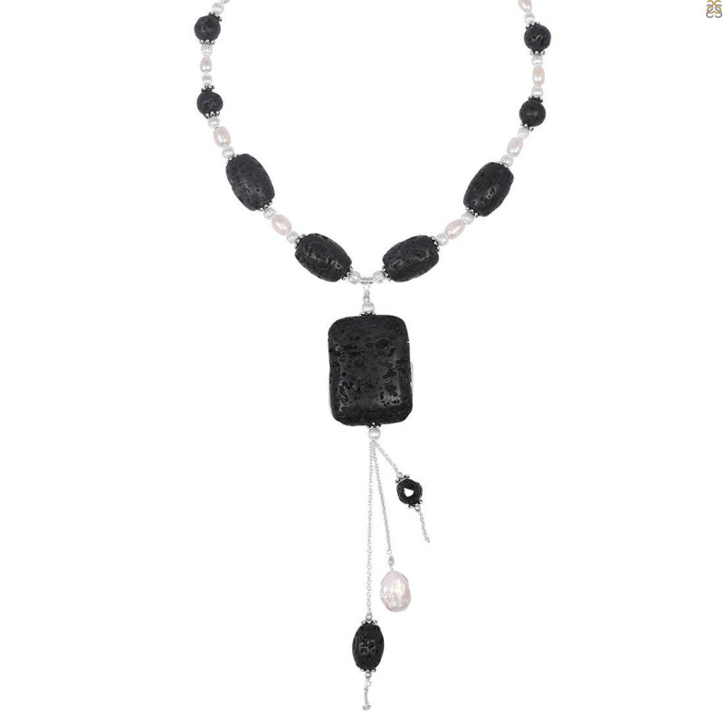Lava/Pearl Beaded Necklace BDD-12-1606