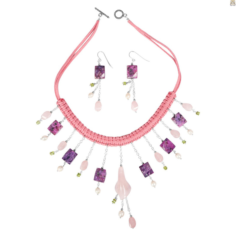 Rose Quartz/Charoite Beaded  Jewelry Set BDD-12-1629
