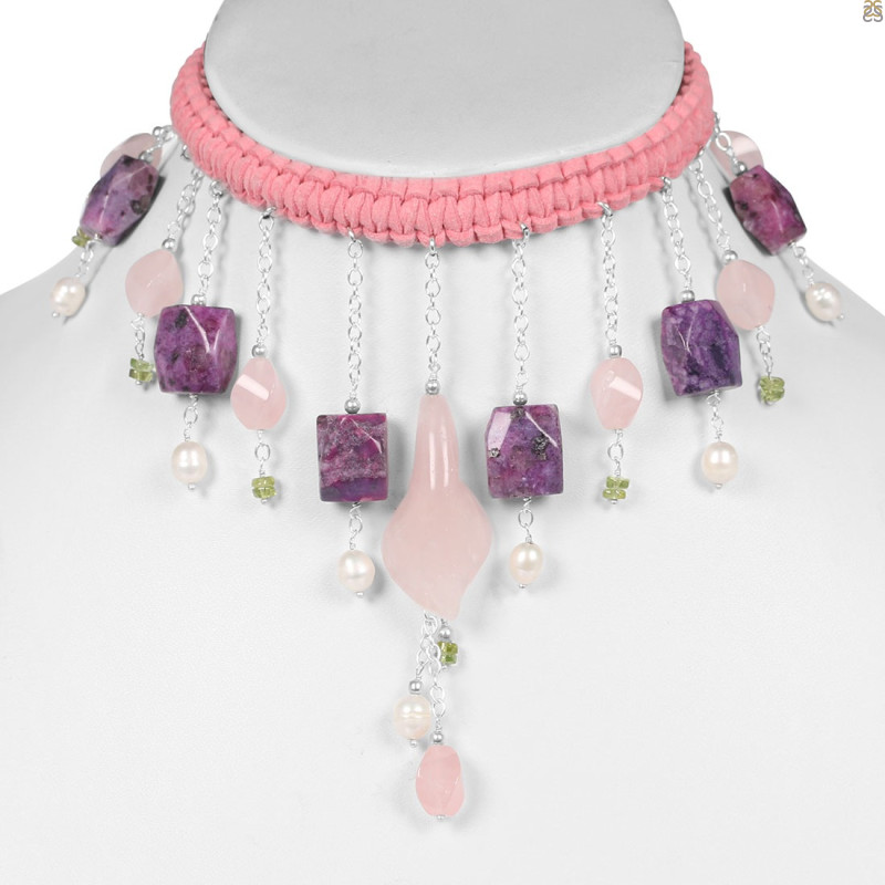 Rose Quartz/Charoite Beaded  Jewelry Set BDD-12-1629