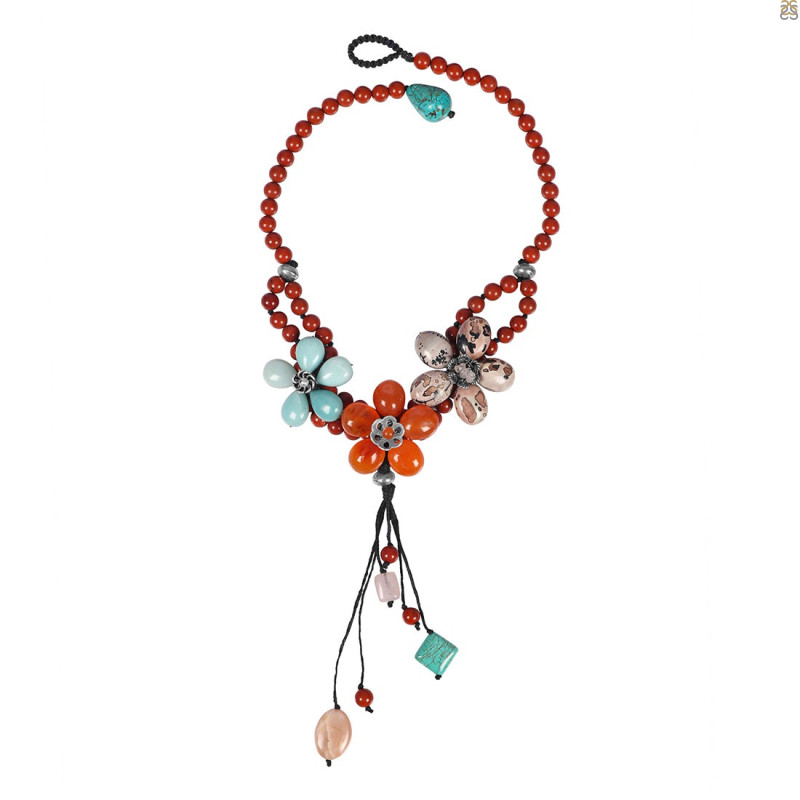 Carnelian/Red Jasper/Turquoise/Picture Jasper Beaded Necklace BDD-12-1632