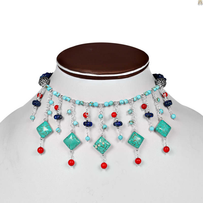 Turquoise/Lapis/Red Jasper Beaded  Jewelry Set BDD-12-1649