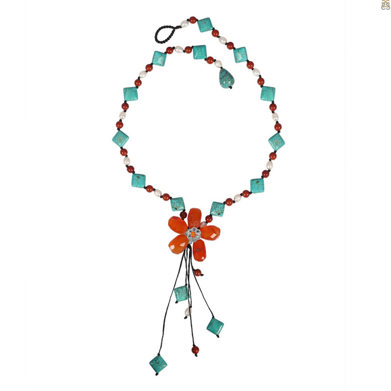 Carnelian/Turquoise Beaded Necklace BDD-12-1659