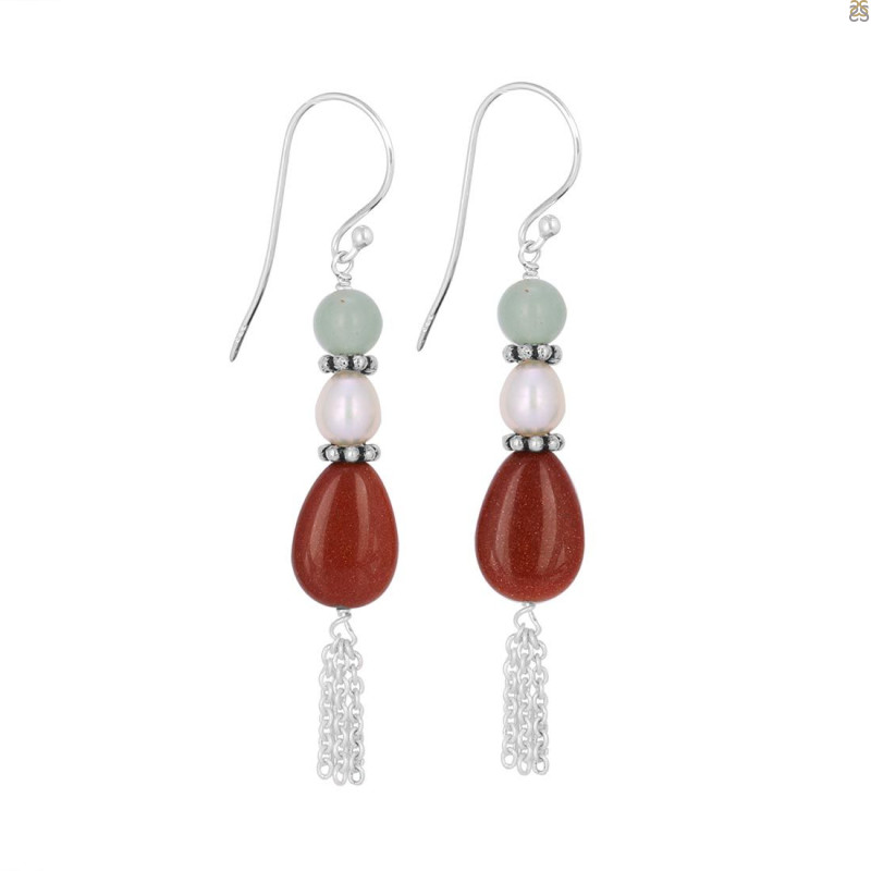 Sunstone/Pearl Beaded Earring BDD-3-104