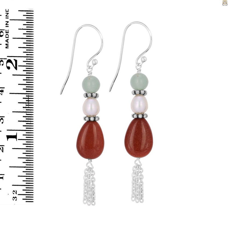 Sunstone/Pearl Beaded Earring BDD-3-104