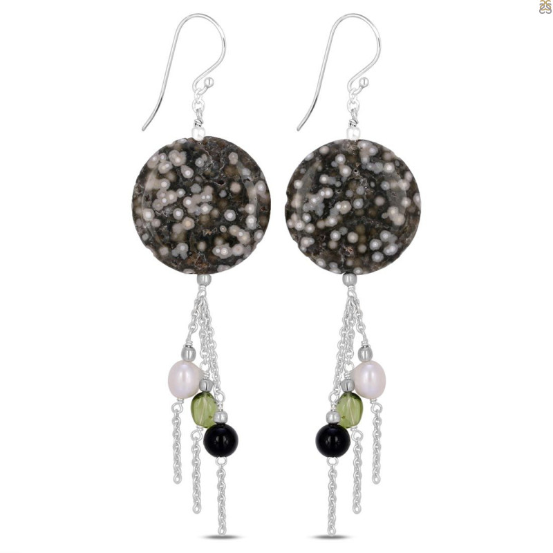 Ocean Jasper/Pearl/Black Onyx Beaded Earring BDD-3-112