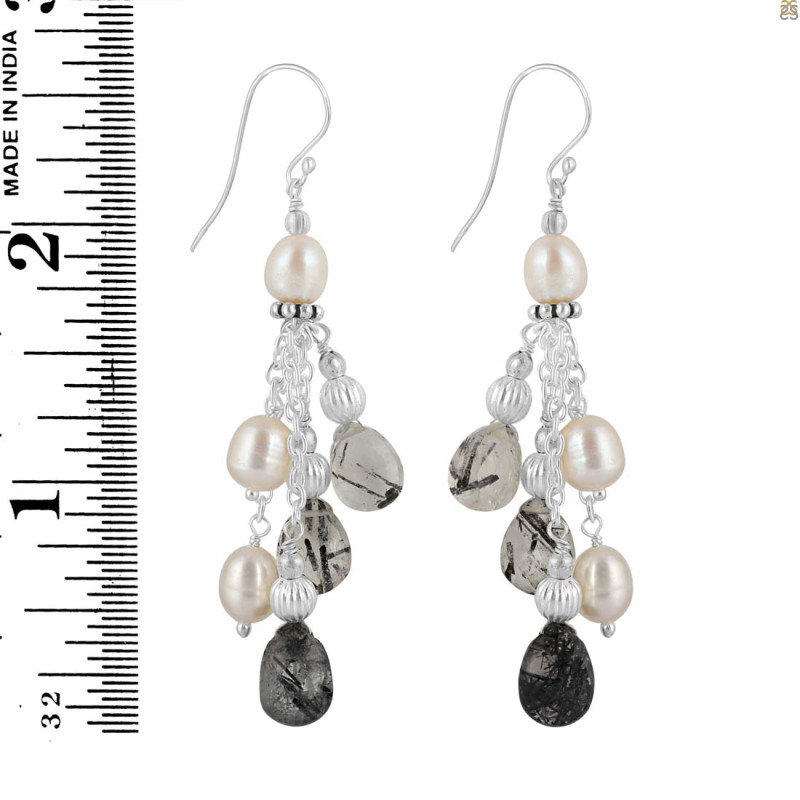 Black Rutile Beaded Earring BDD-3-116