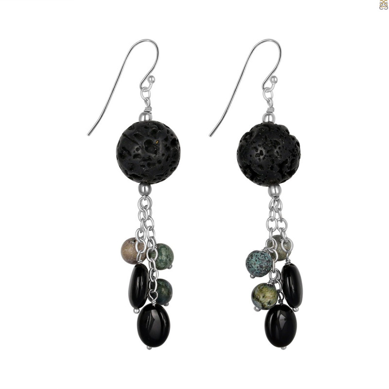 Lava/Black Spinel Beaded Earring BDD-3-152
