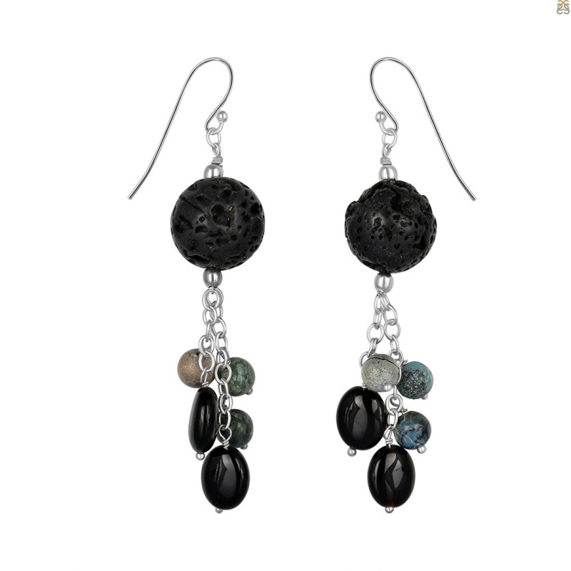 Lava/Black Spinel Beaded Earring BDD-3-152