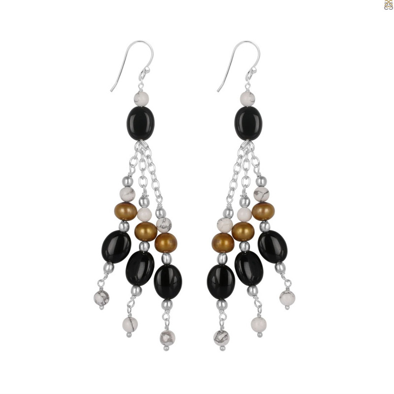 Black Spinel/Howlite Beaded Earring BDD-3-154