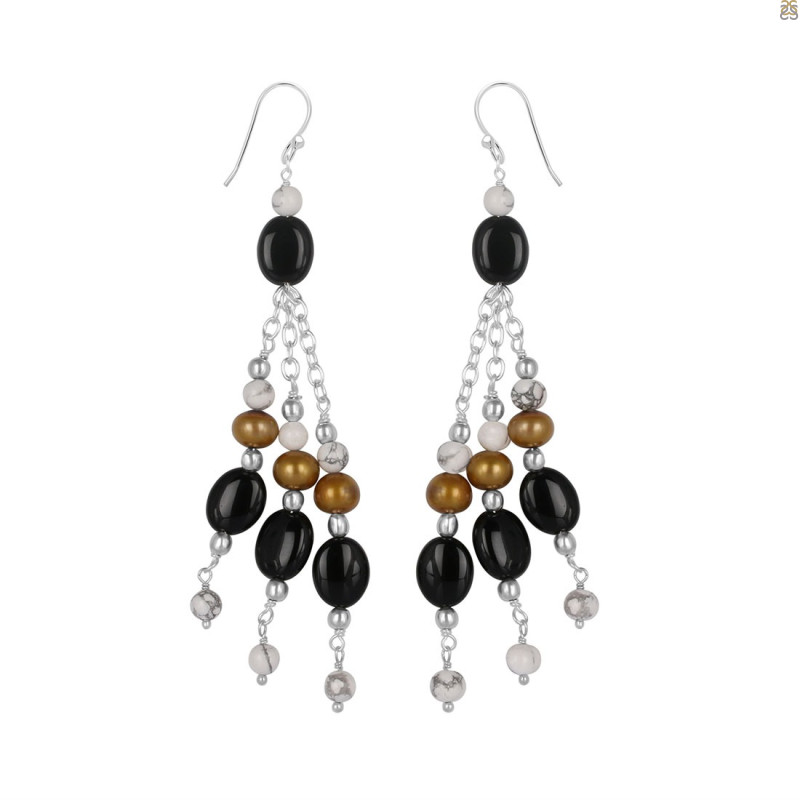 Black Spinel/Howlite Beaded Earring BDD-3-154