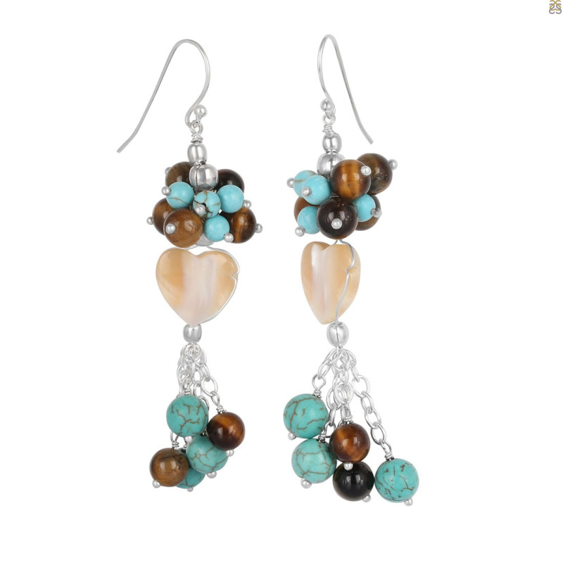 Pearl/Turquoise/Tiger Eye Beaded Earring BDD-3-155