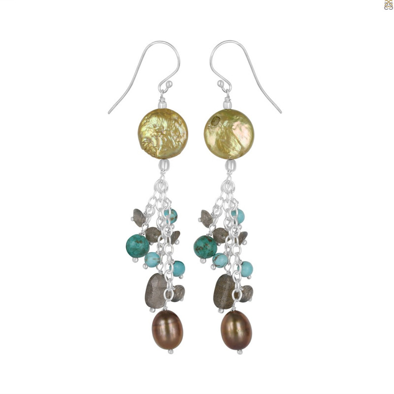 Pearl/Turquoise/Labradorite Beaded Earring BDD-3-158