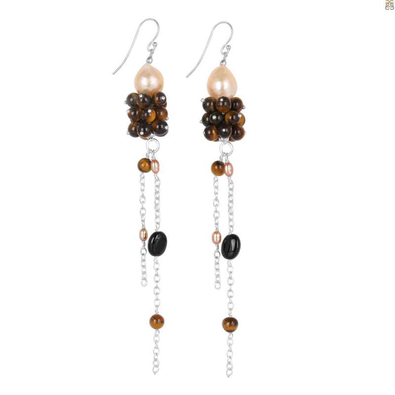 Pearl/Tiger Eye Beaded Earring BDD-3-165
