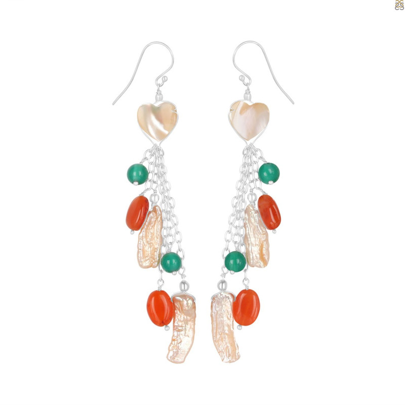 Biwa Pearl/Carnelian Beaded Earring BDD-3-166