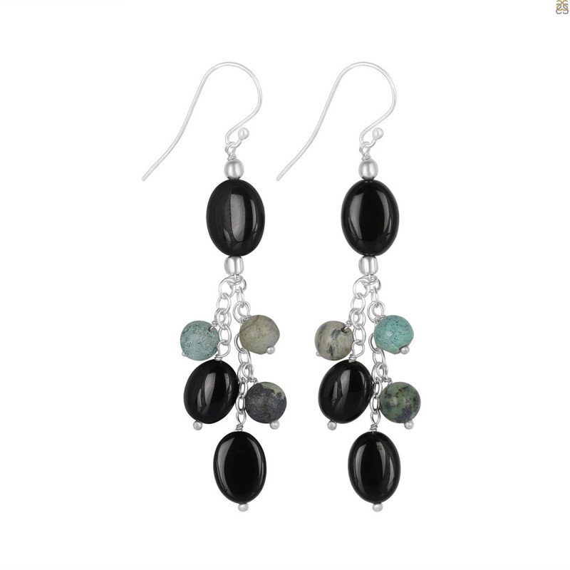 Black Spinel/Turquoise Beaded Earring BDD-3-170