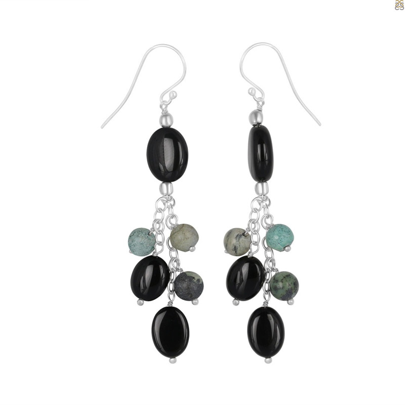 Black Spinel/Turquoise Beaded Earring BDD-3-170