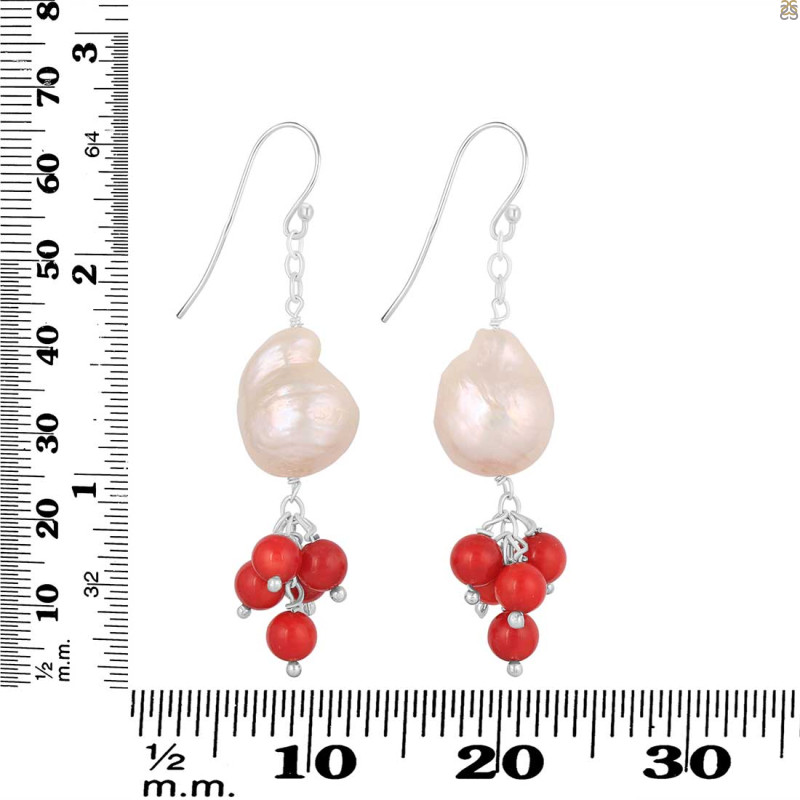 Pearl / Red Coral Beaded Earring BDD-3-171