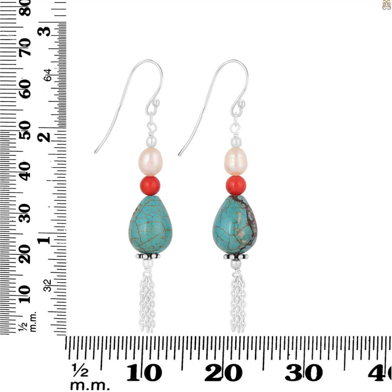 Turquoise / Pearl / Red Coral Beaded Earring BDD-3-173