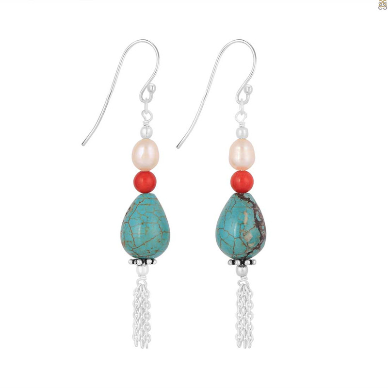 Turquoise / Pearl / Red Coral Beaded Earring BDD-3-173