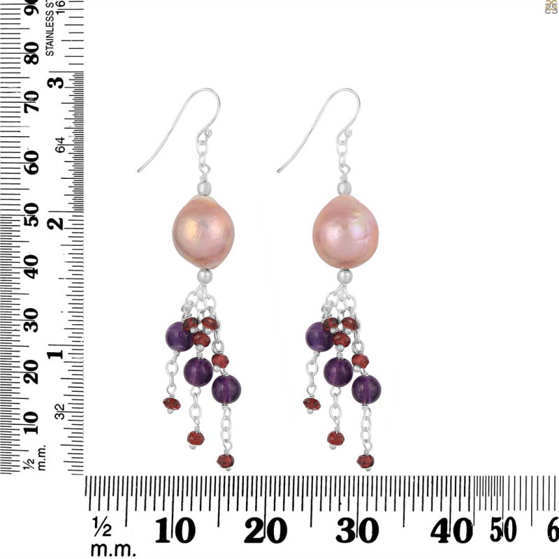 Pearl / Garnet / Amethyst Beaded Earring BDD-3-176