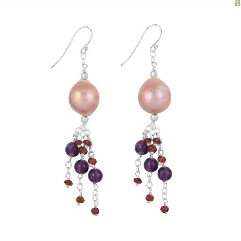 Pearl / Garnet / Amethyst Beaded Earring BDD-3-176