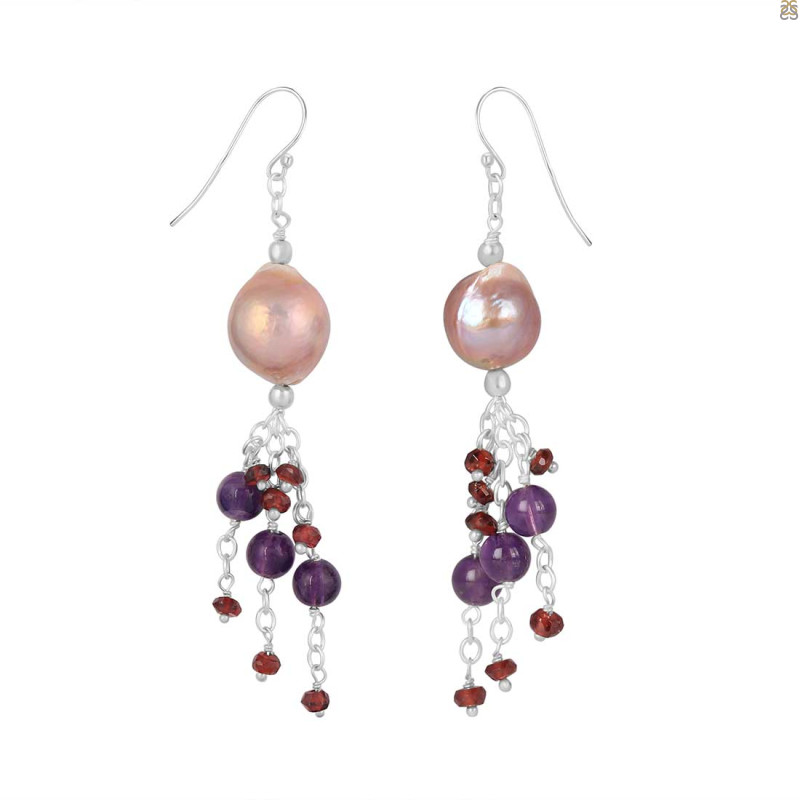 Pearl / Garnet / Amethyst Beaded Earring BDD-3-176