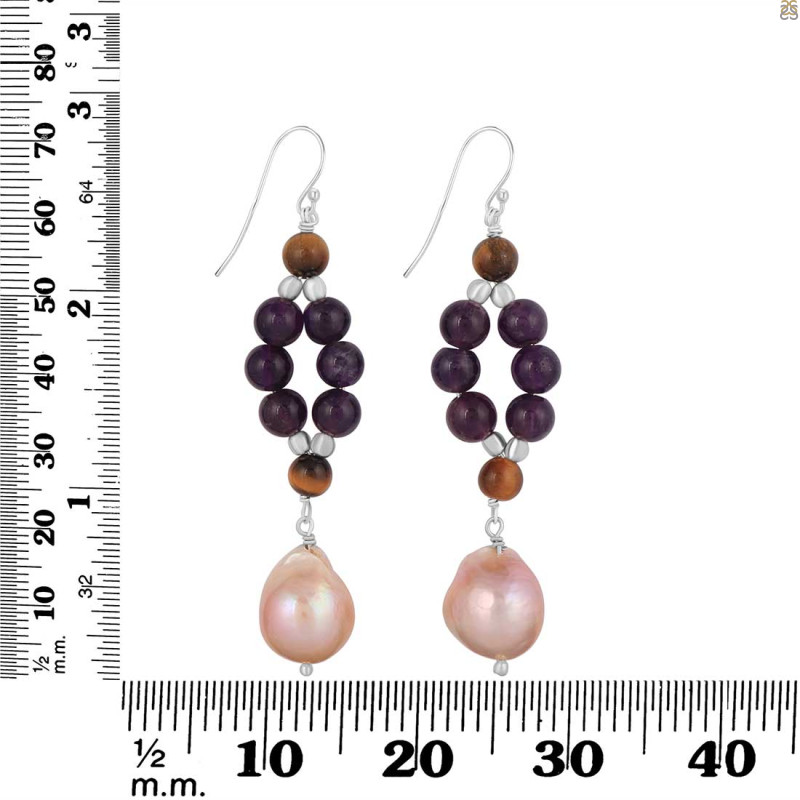Amethyst / Pearl / Tiger Eye Beaded Earring BDD-3-177