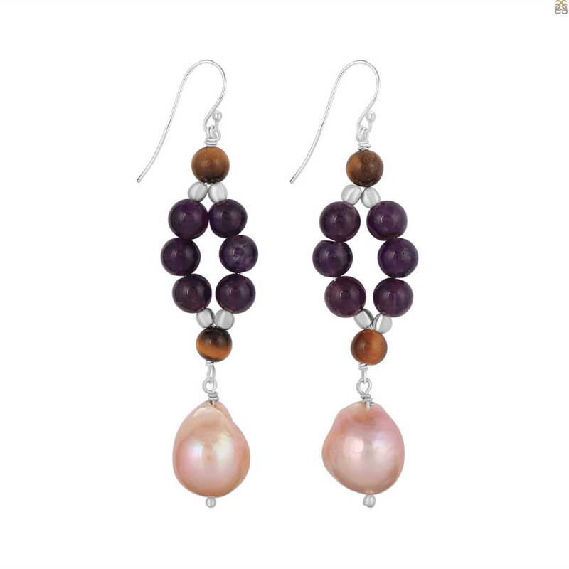 Amethyst / Pearl / Tiger Eye Beaded Earring BDD-3-177