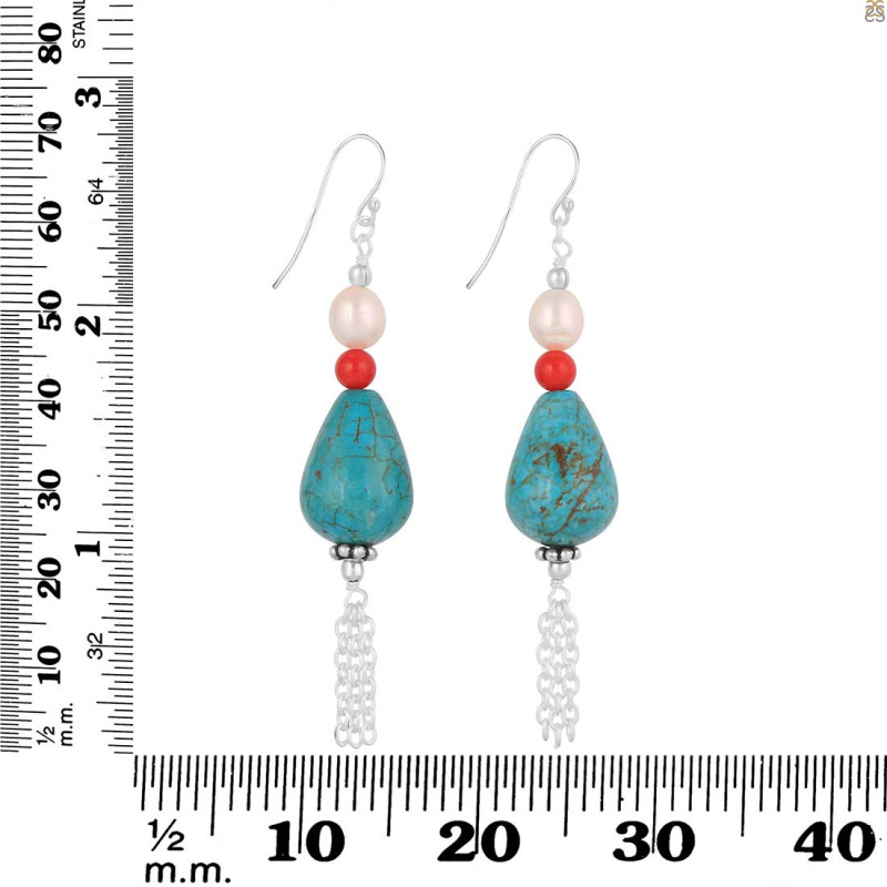 Turquoise / Pearl / Red Coral Beaded Earring BDD-3-178