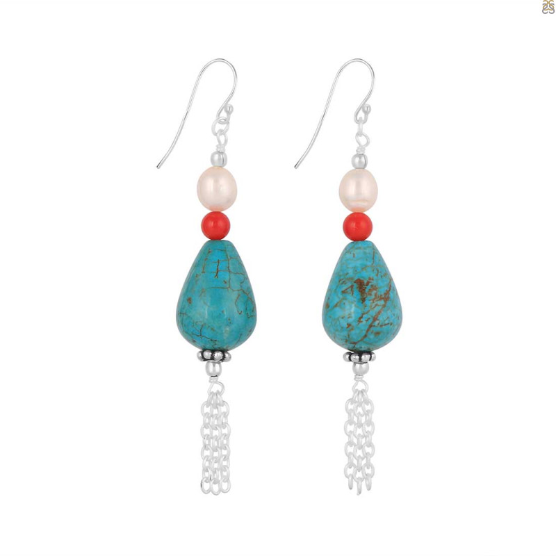 Turquoise / Pearl / Red Coral Beaded Earring BDD-3-178