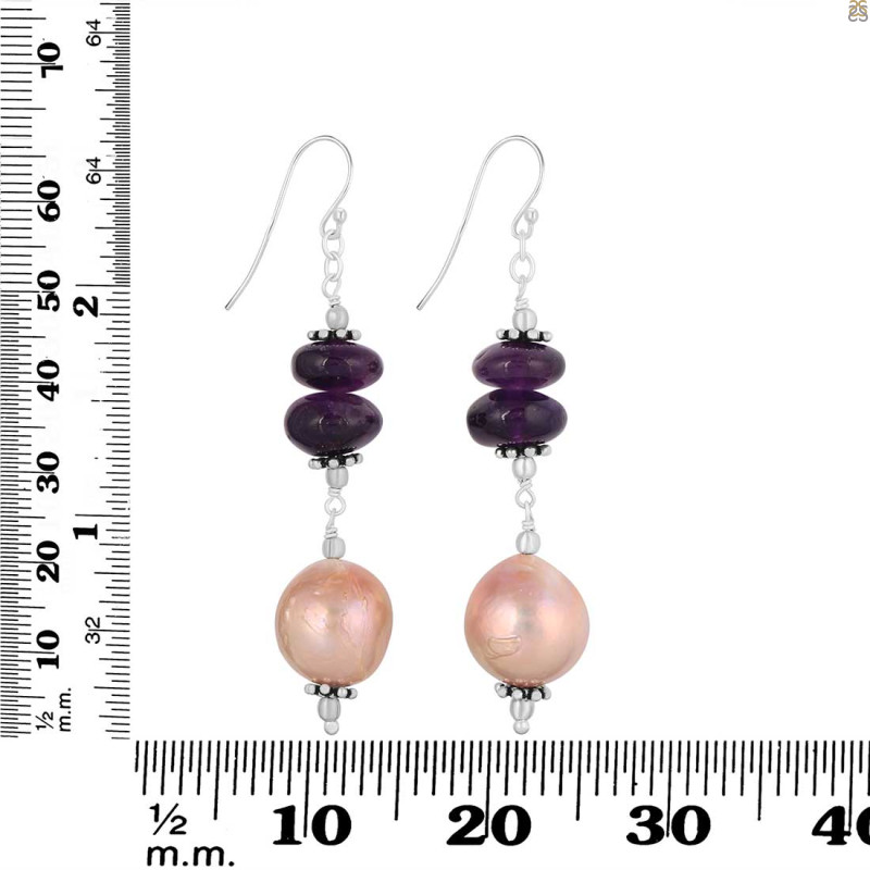 Biwa Pearl / Amethyst Beaded Earring BDD-3-179