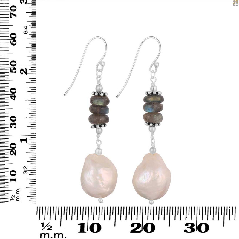 Biwa Pearl / Labradorite Beaded Earring BDD-3-180