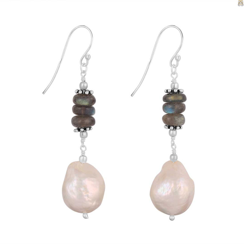 Biwa Pearl / Labradorite Beaded Earring BDD-3-180