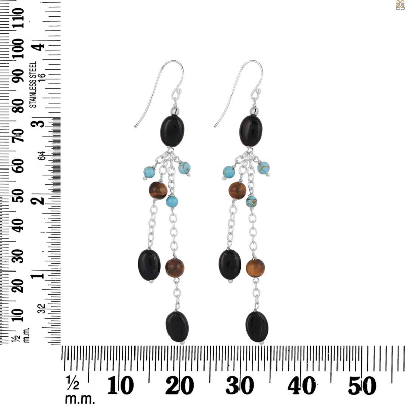 Black Spinel / Turquoise / Tiger Eye Beaded Earring BDD-3-182