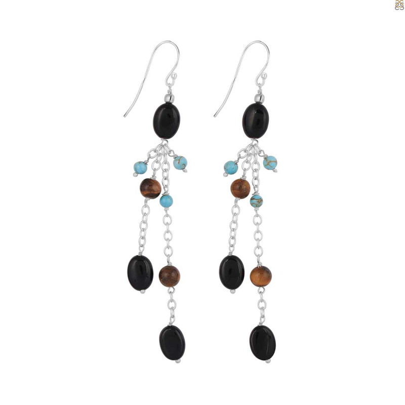 Black Spinel / Turquoise / Tiger Eye Beaded Earring BDD-3-182