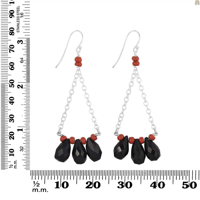 Black Onyx / Red Coral Beaded Earring BDD-3-186