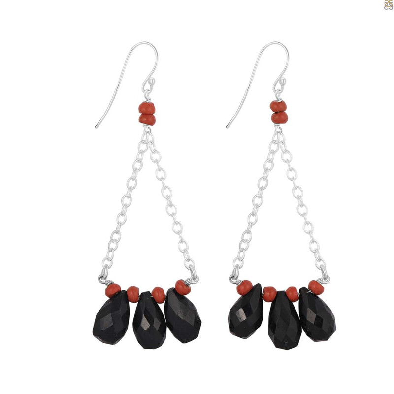 Black Onyx / Red Coral Beaded Earring BDD-3-186