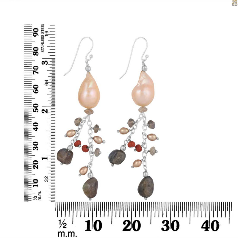 Pearl / Labradorite / Red Cora Beaded Earring BDD-3-191