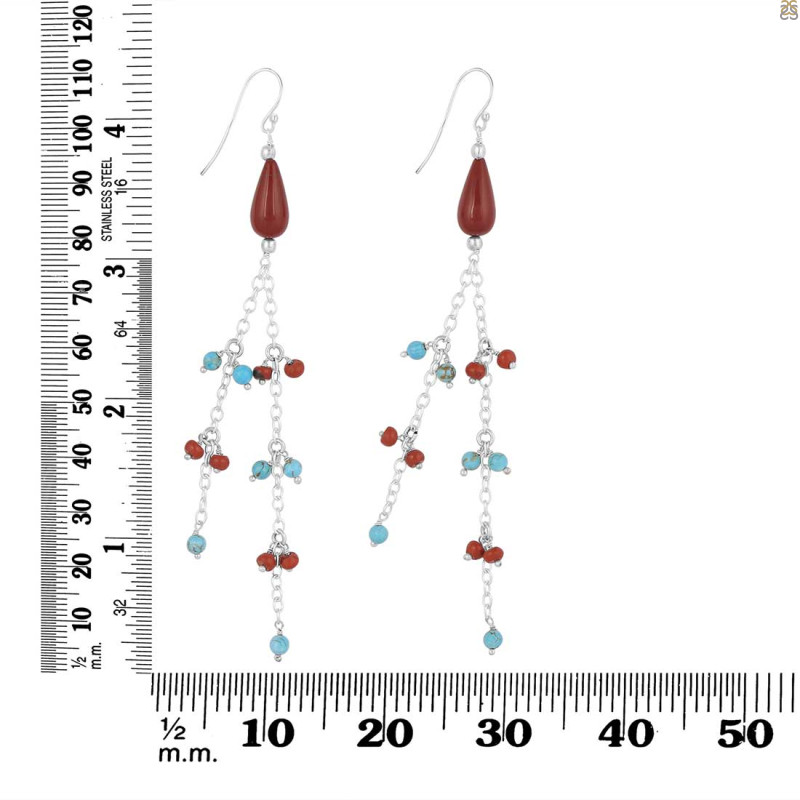 Turquoise / Red Coral Beaded Earring BDD-3-194