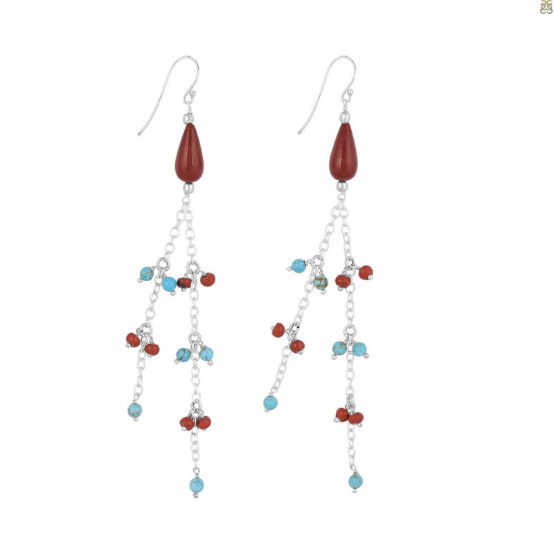 Turquoise / Red Coral Beaded Earring BDD-3-194