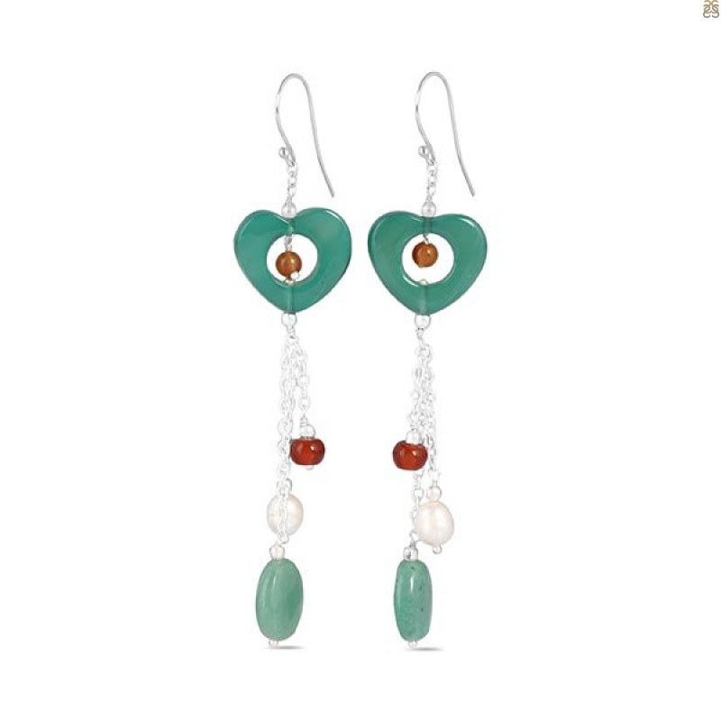 Green Onyx/Aventurine/PearlBeaded Earring-2E BDD-3-38