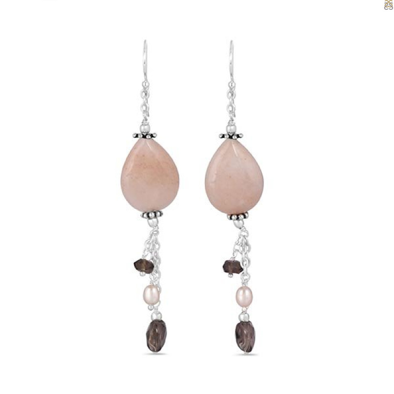 Peach Quartz/SmokyBeaded Earring-2E BDD-3-42