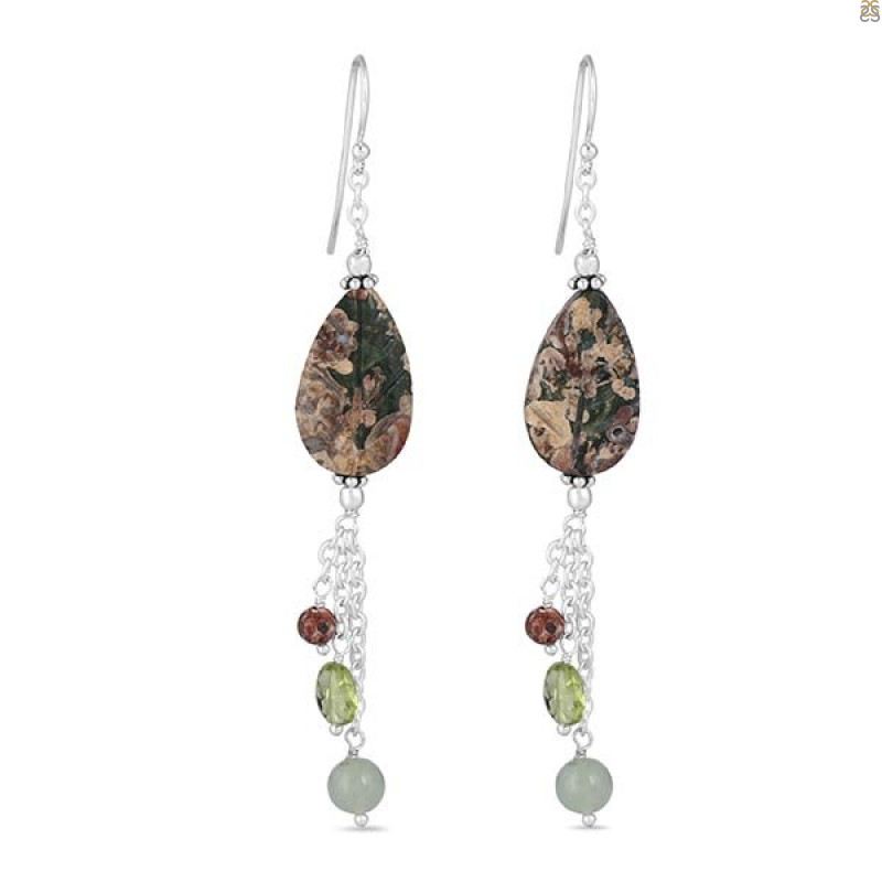 Rhyolite/Tourmaline/PrehniteBeaded Earring-2E BDD-3-46