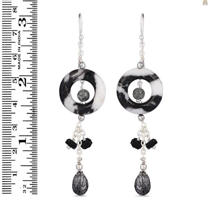 Zebra Jasper/Black Rutile/Black SpinelBeaded Earring-2E BDD-3-47
