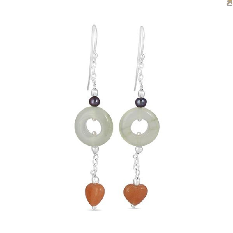 Prehnite/Pearl/CarnelianBeaded Earring-2E BDD-3-52