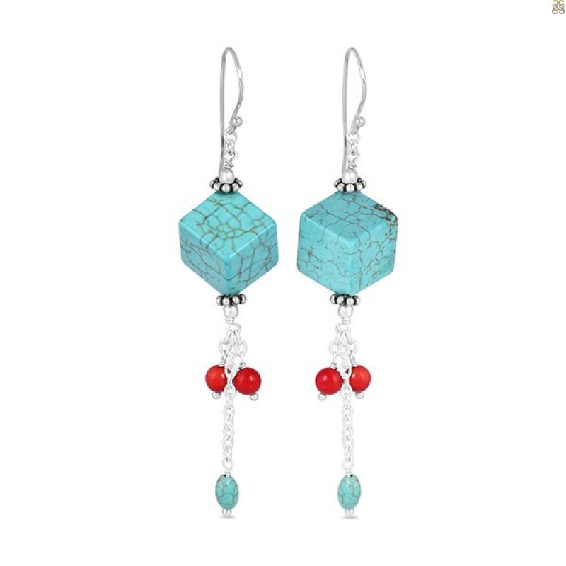 Stabilized Turquoise/CoralBeaded Earring BDD-3-55