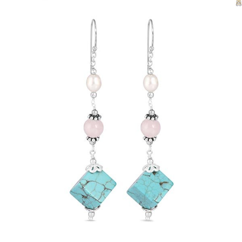 Stabilised Turquoise/Rose Quartz/Pearl Beaded Earring BDD-3-56