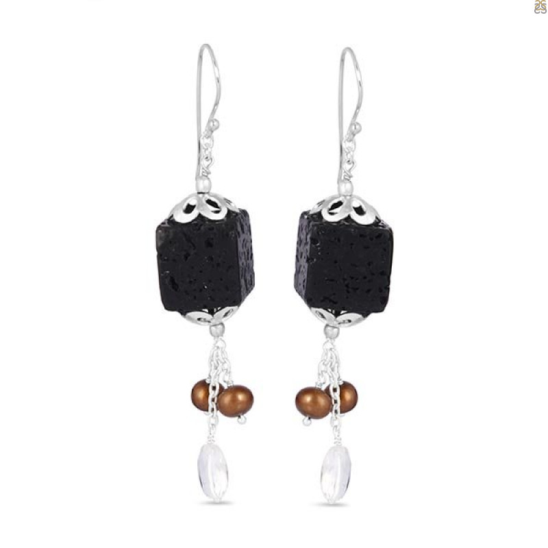 Lava/Crystal Quartz/PearlBeaded Earring-2E BDD-3-57
