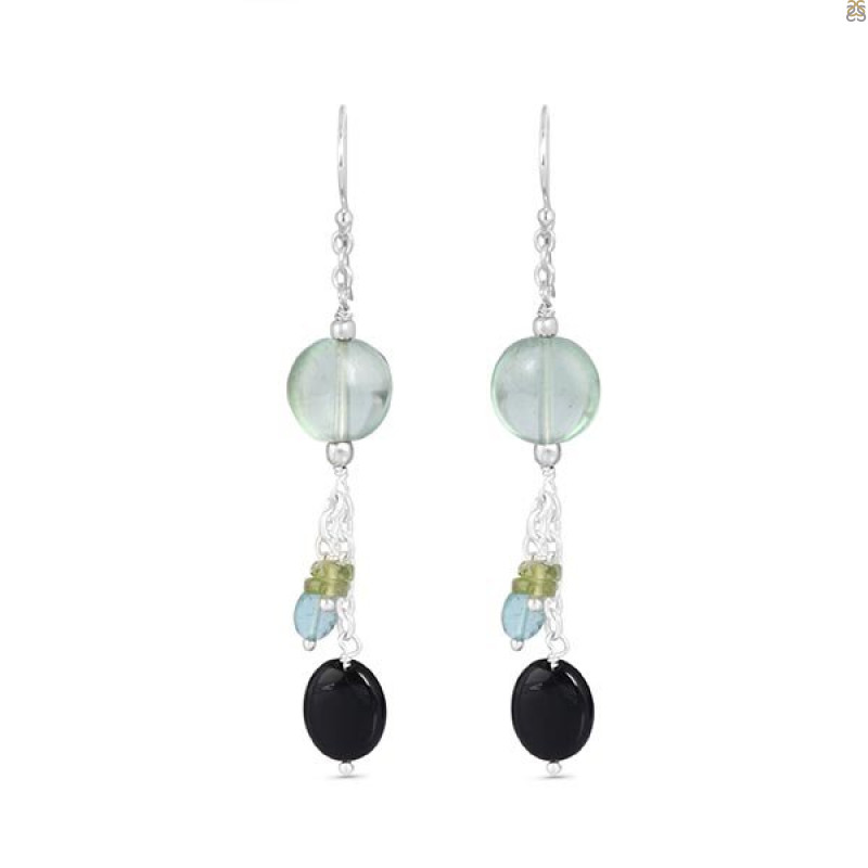 Fluorite /Peridot/Black OnyxBeaded Earring-2E BDD-3-59