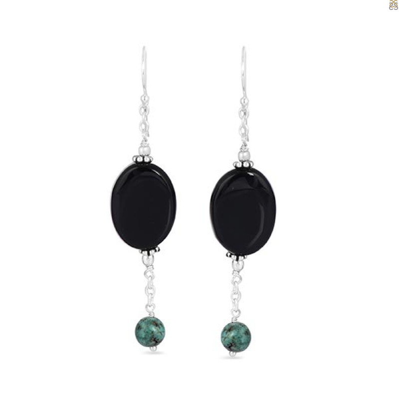 Black Onyx/TurquoiseBeaded Earring-2E BDD-3-61